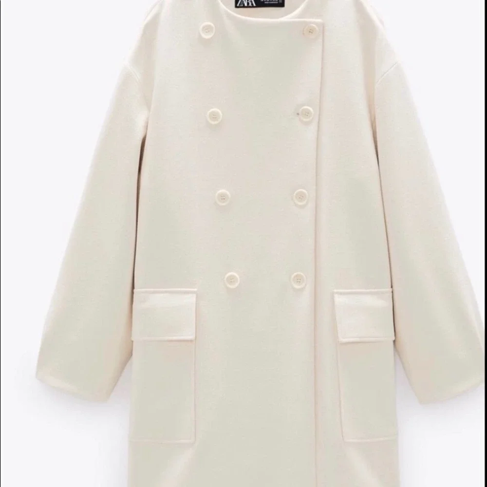 NWT Zara Double Breasted Coat Winter White - Picture 2 of 15
